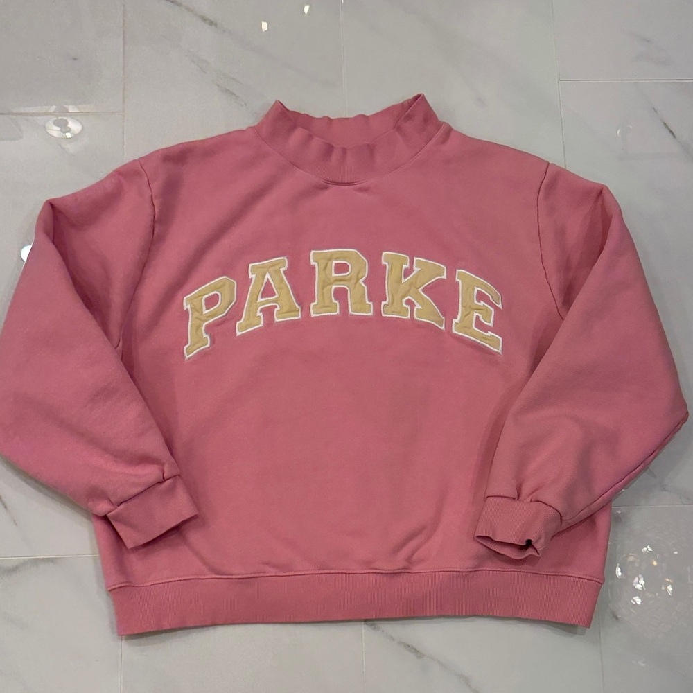 Parke Mockneck Sweatshirt XXL Strawberry Lemonade pink with yellow letters